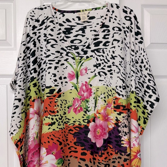 Gypsie Blu Multi Color Floral Tropical Animal Print Kaftan Caftan Robe Flowy OS - Picture 2 of 4